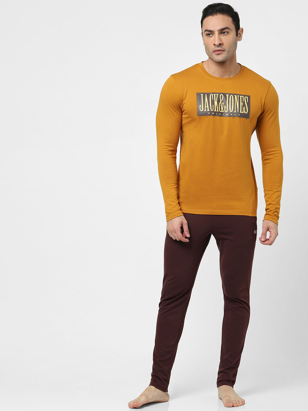 Brown Full Sleeves Crew Neck T-shirt