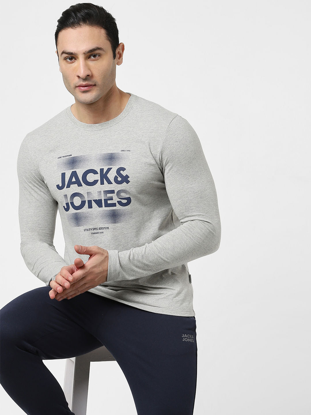 Light Grey Full Sleeves Crew Neck T-shirt - S