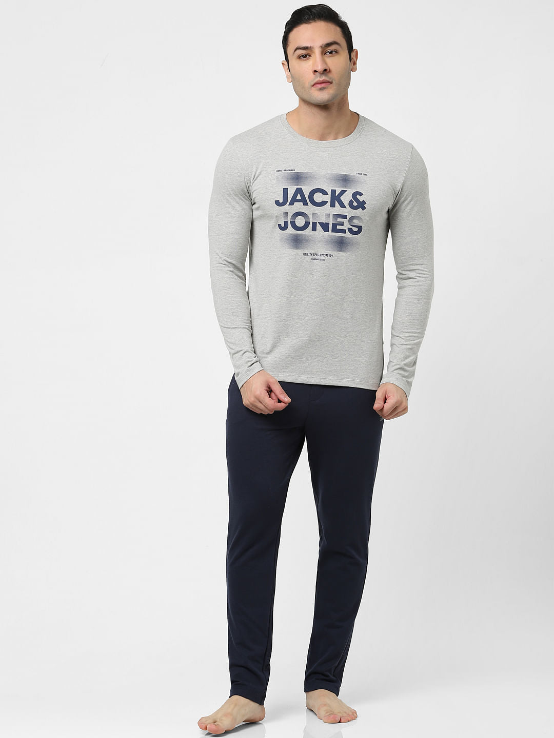 Light Grey Full Sleeves Crew Neck T-shirt