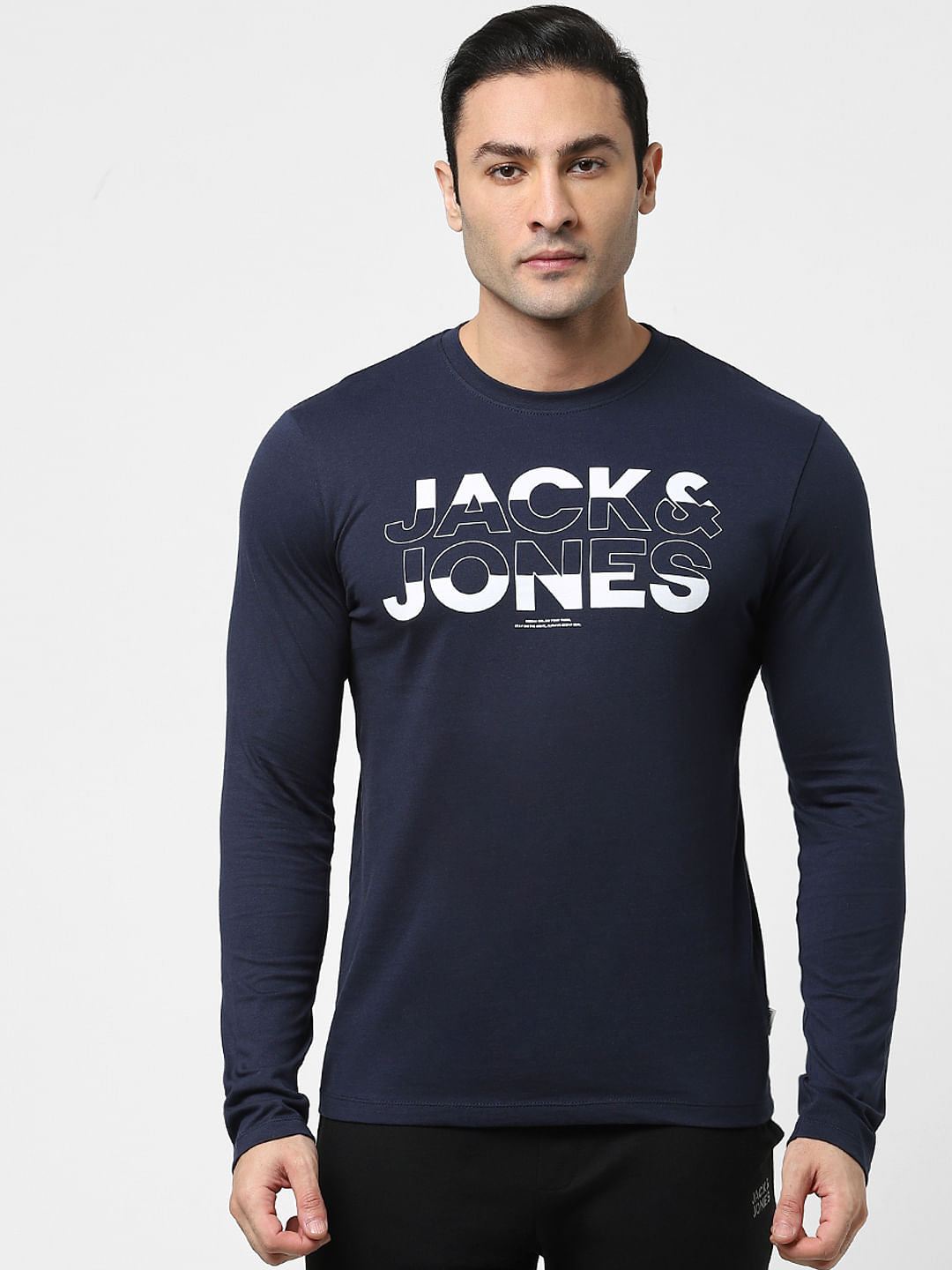 Navy Blue Full Sleeves Crew Neck T-shirt