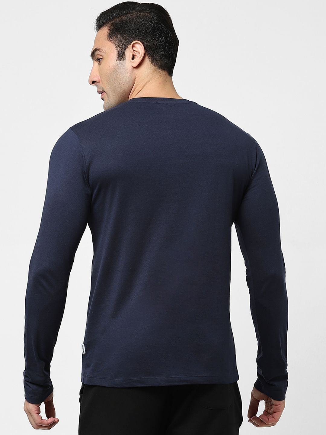 Navy Blue Full Sleeves Crew Neck T-shirt