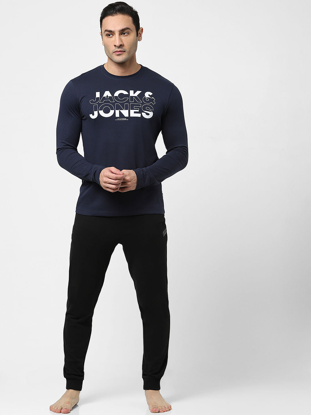 Navy Blue Full Sleeves Crew Neck T-shirt
