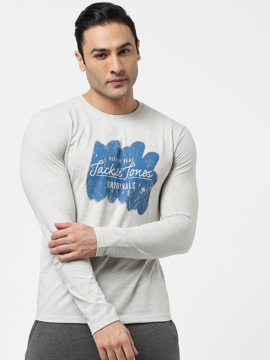 Grey Full Sleeves Crew Neck T-shirt - S
