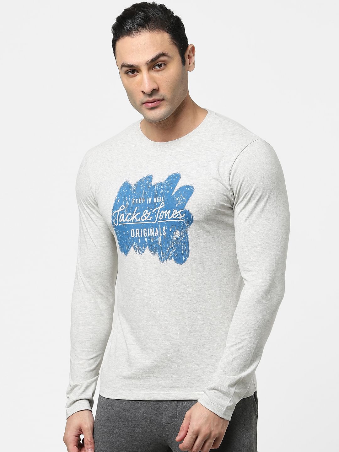 Grey Full Sleeves Crew Neck T-shirt