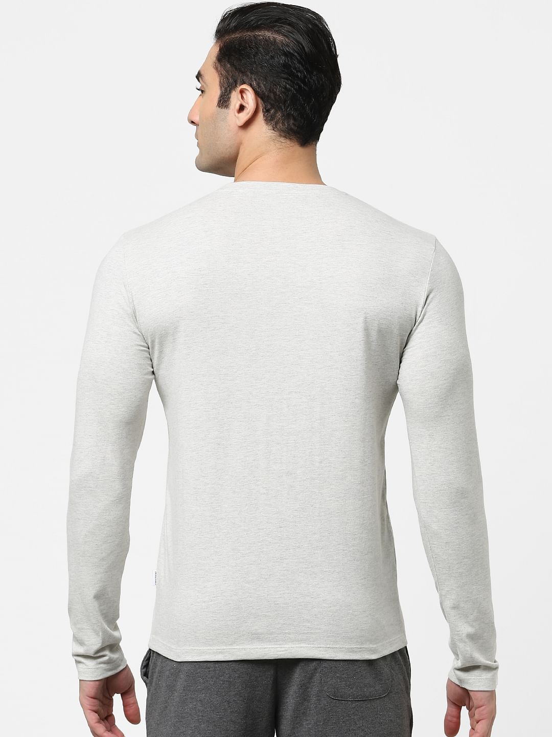 Grey Full Sleeves Crew Neck T-shirt