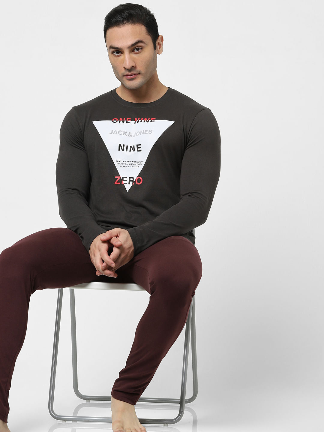 Black Printed Full Sleeves T-shirt