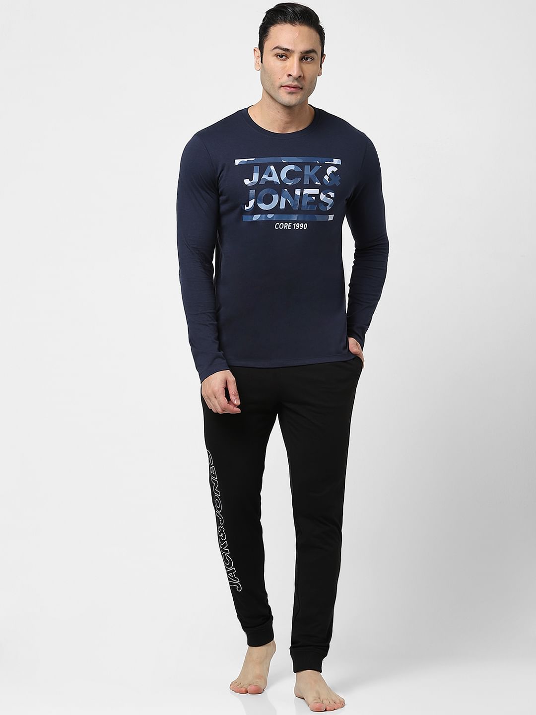 Navy Blue Logo Print Full Sleeves T-shirt