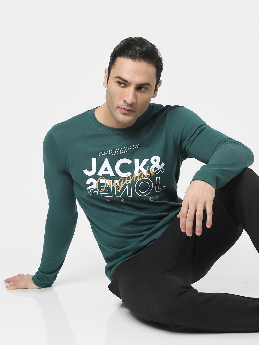 Green Typographic Logo Full Sleeves T-shirt - S