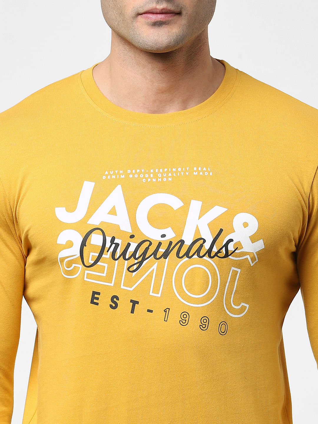 Yellow Typographic Logo Full Sleeves T-shirt