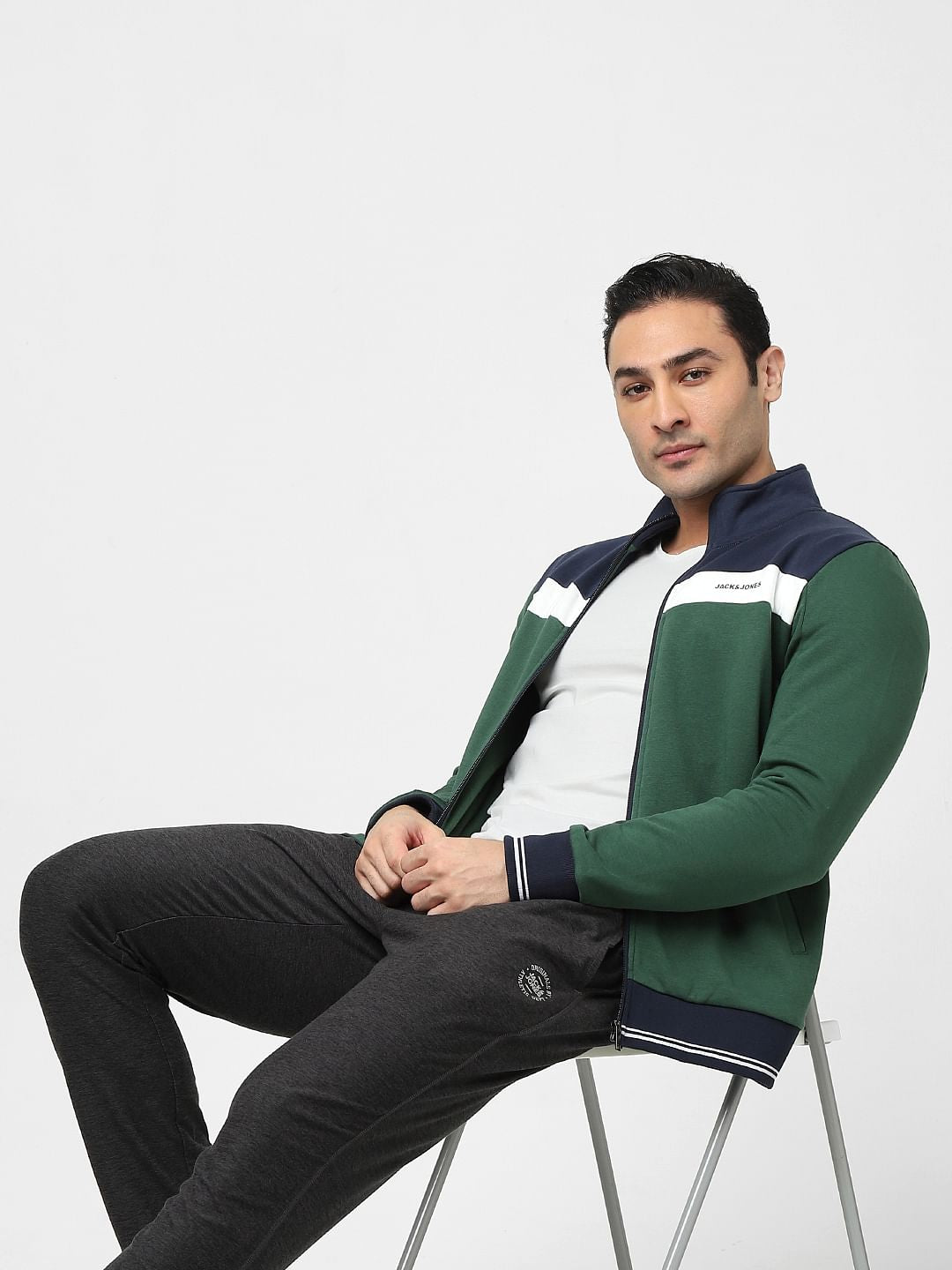 Green Colourblocked Zip-Up Sweatshirt - S