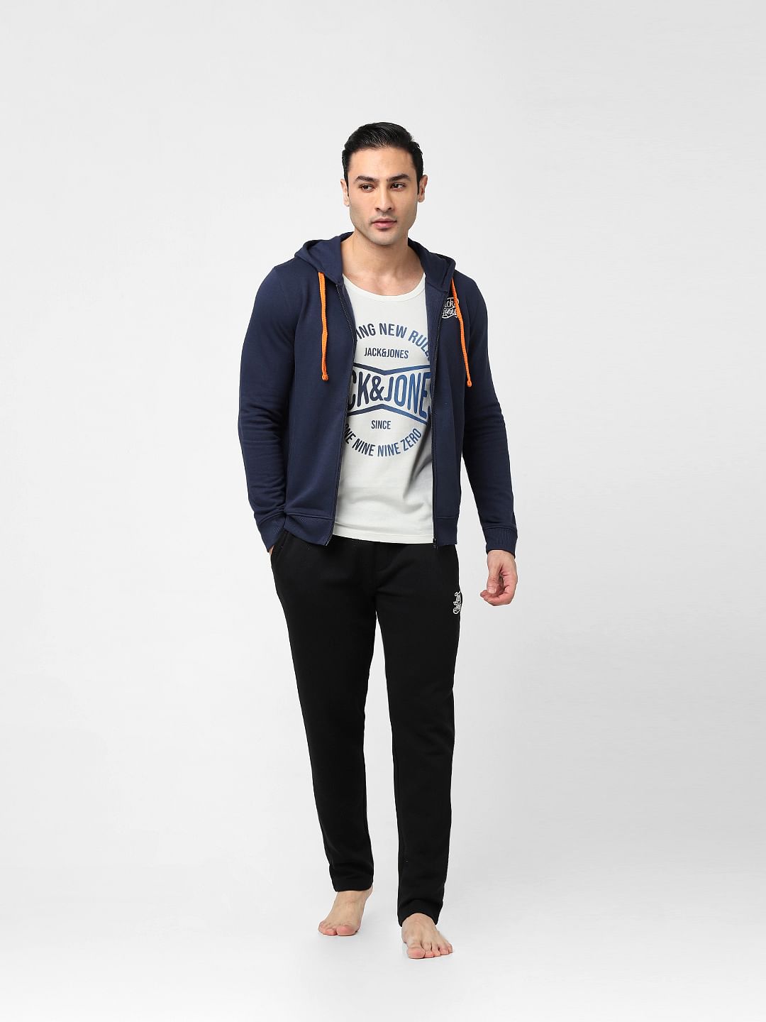 Navy Zip-Up Hooded Sweatshirt