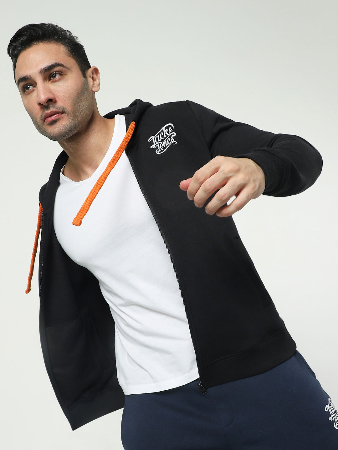 Black Zip-Up Hooded Sweatshirt