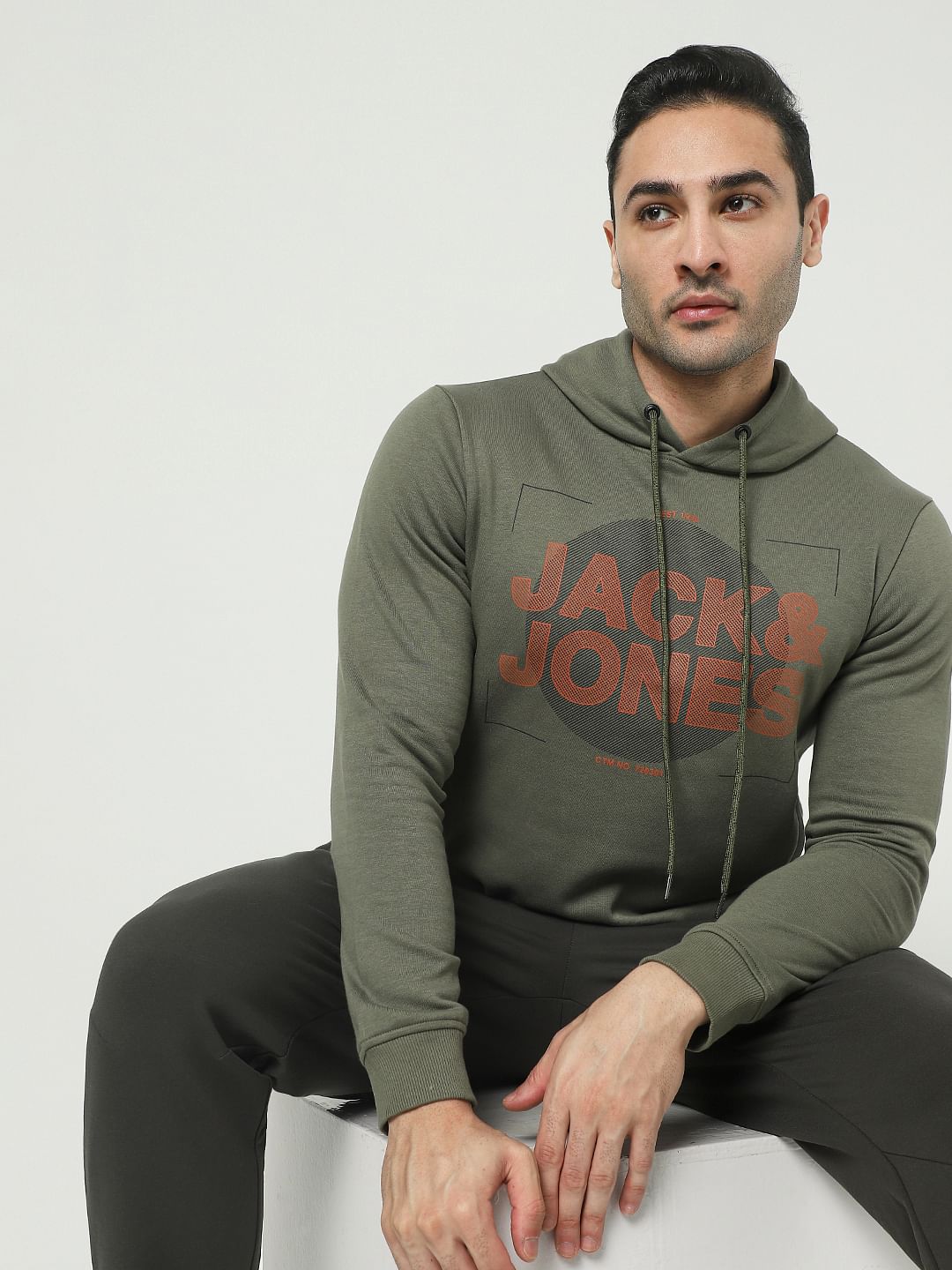 Green Logo Print Hooded Sweatshirt - S