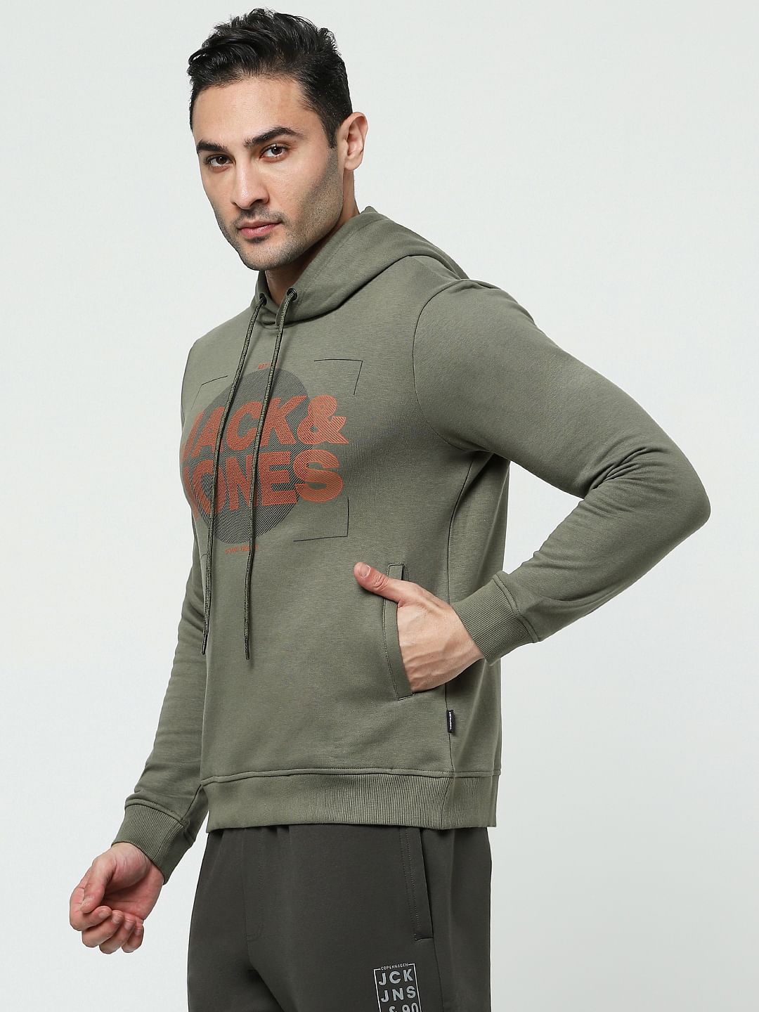 Green Logo Print Hooded Sweatshirt