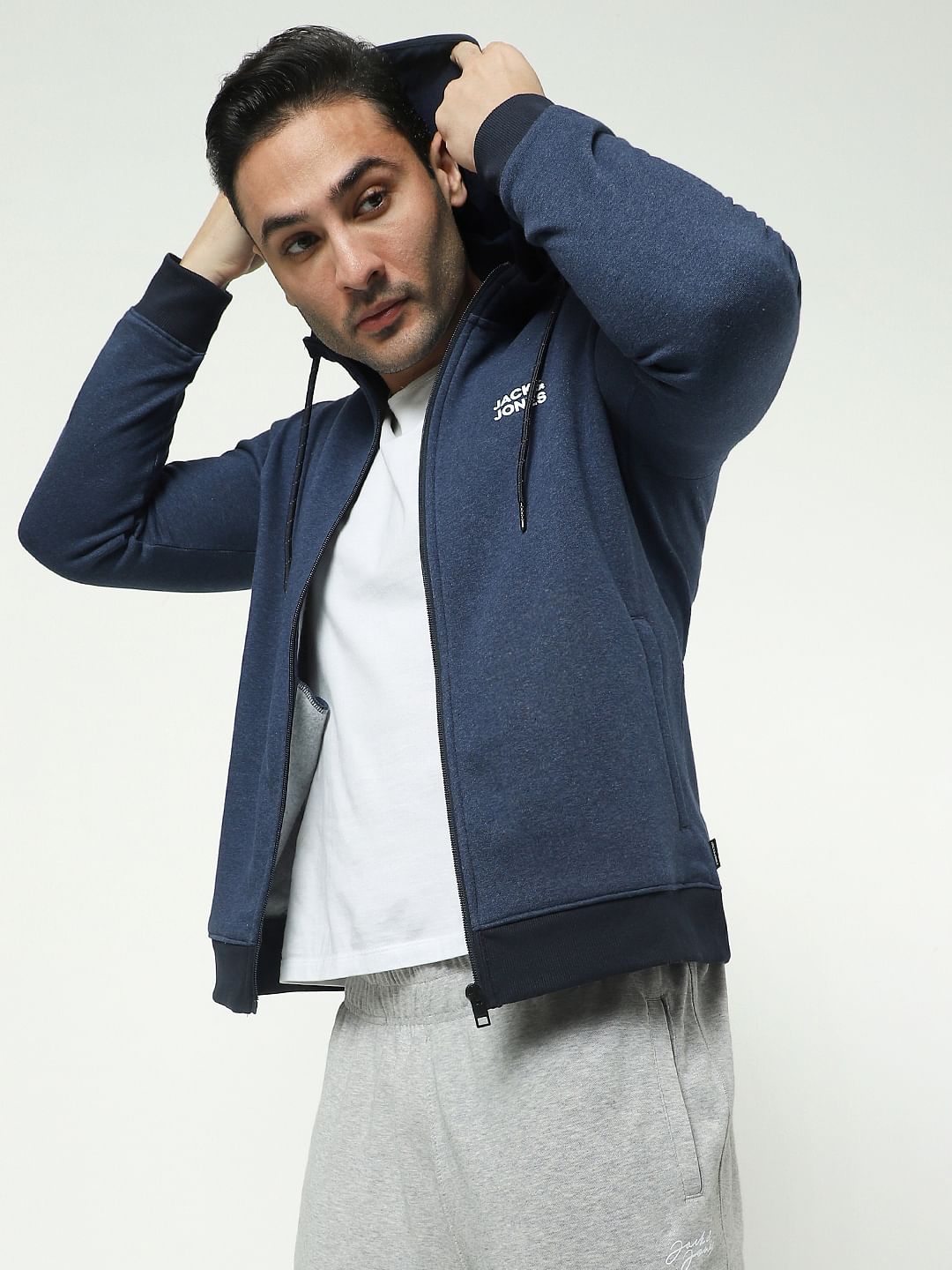 Blue Logo Print Hooded Sweatshirt