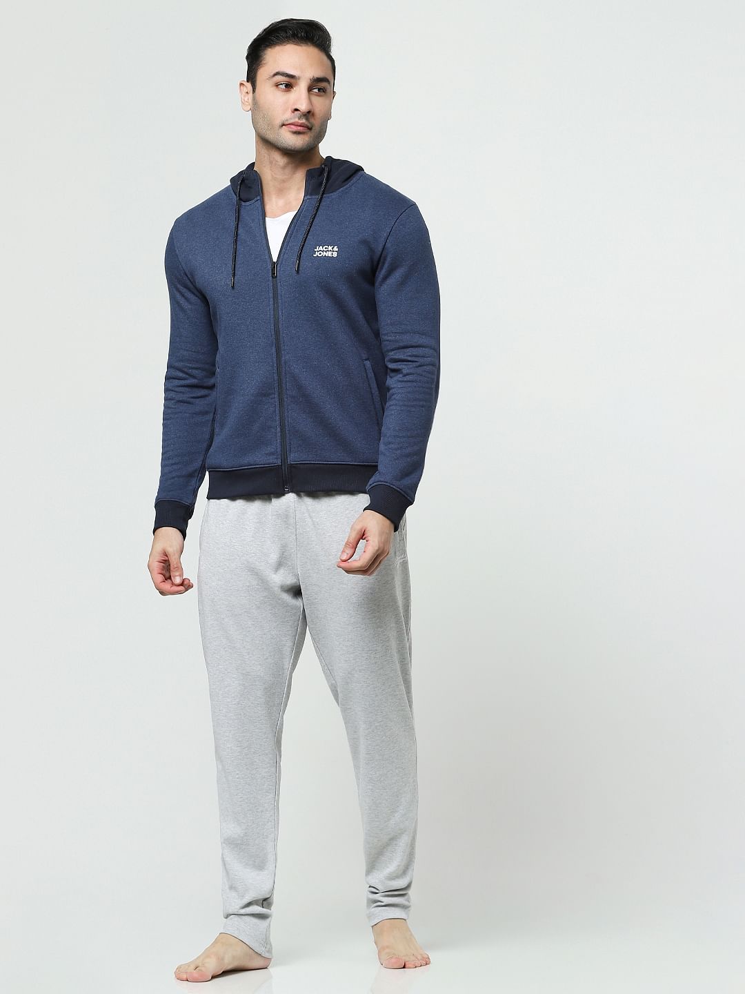 Blue Logo Print Hooded Sweatshirt