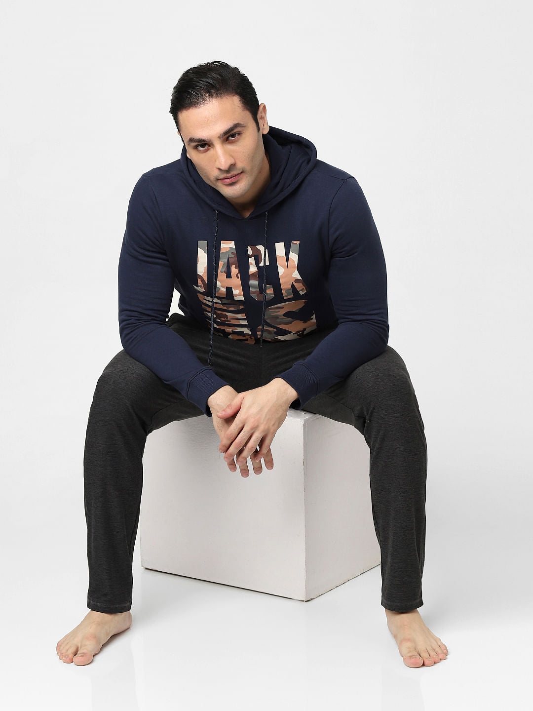 Blue Typographic Logo Hooded Sweatshirt - S