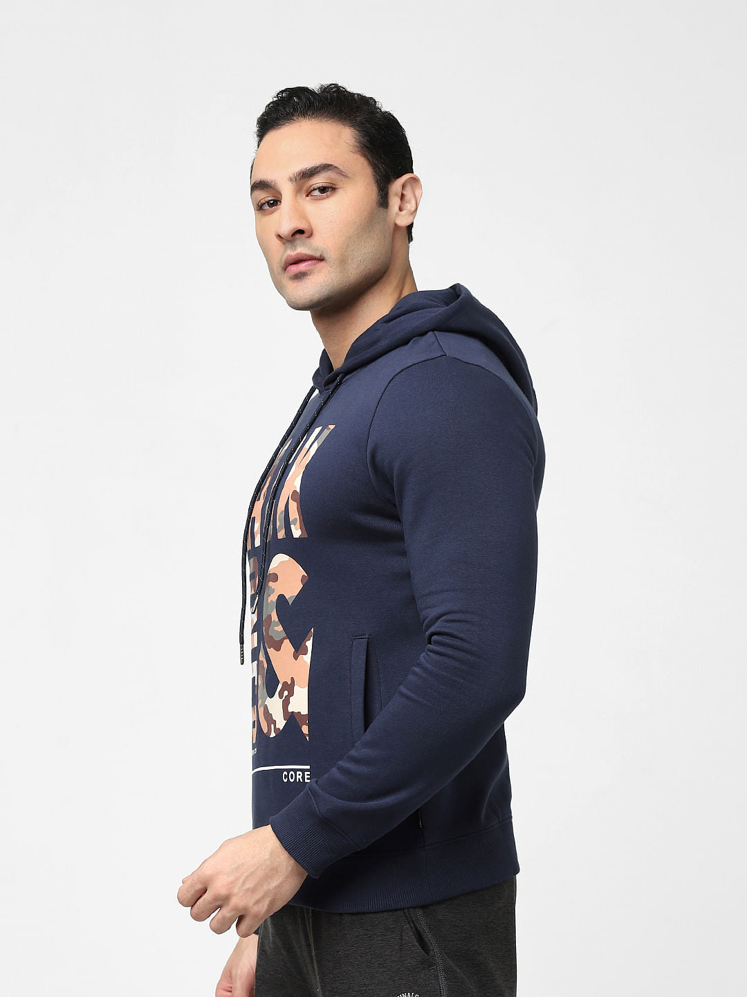 Blue Typographic Logo Hooded Sweatshirt