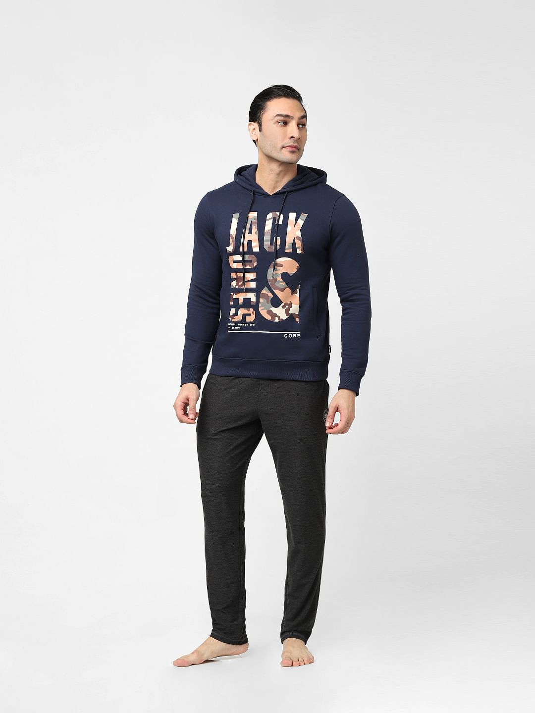 Blue Typographic Logo Hooded Sweatshirt