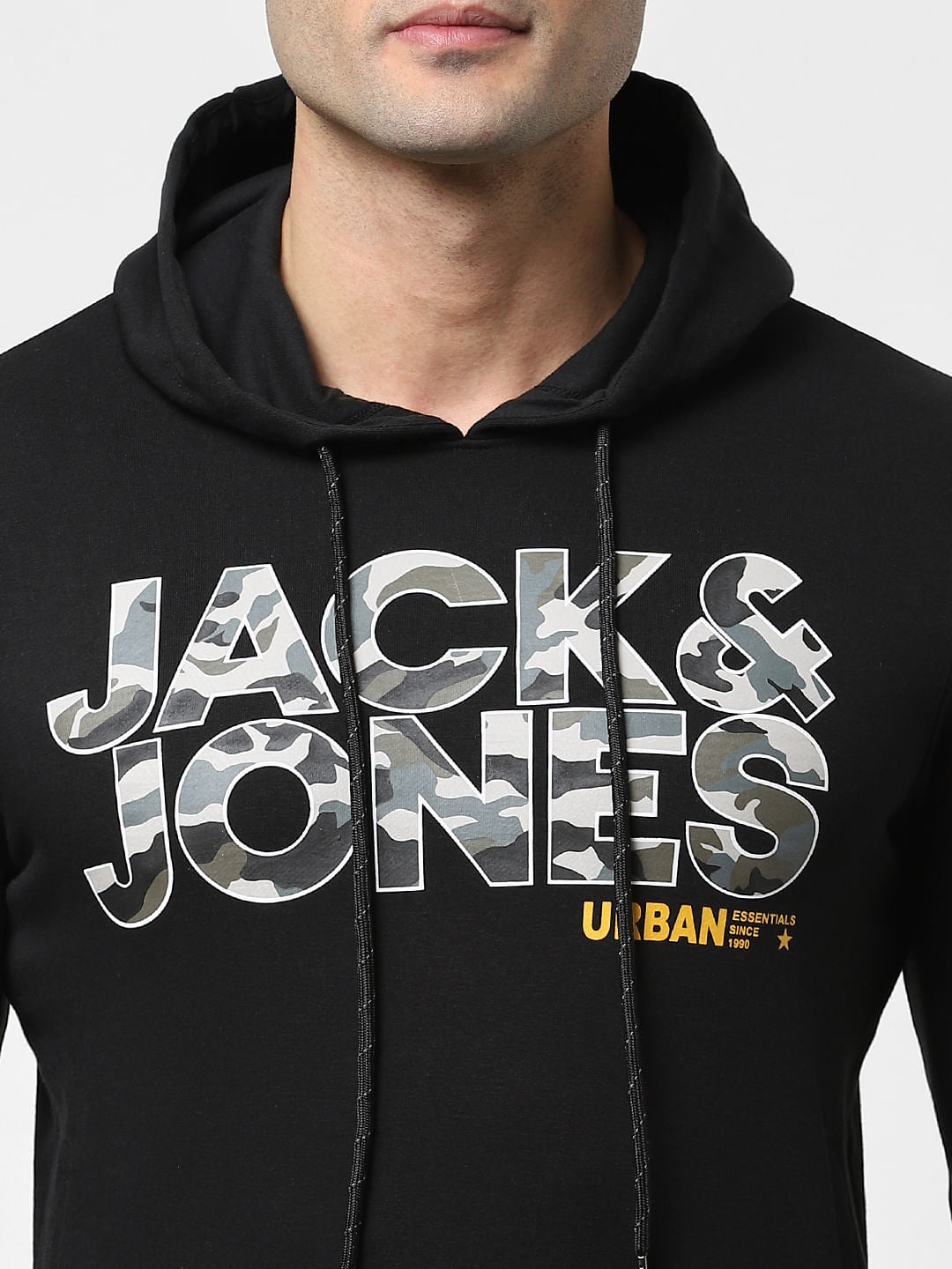 Black Typographic Logo Hooded Sweatshirt