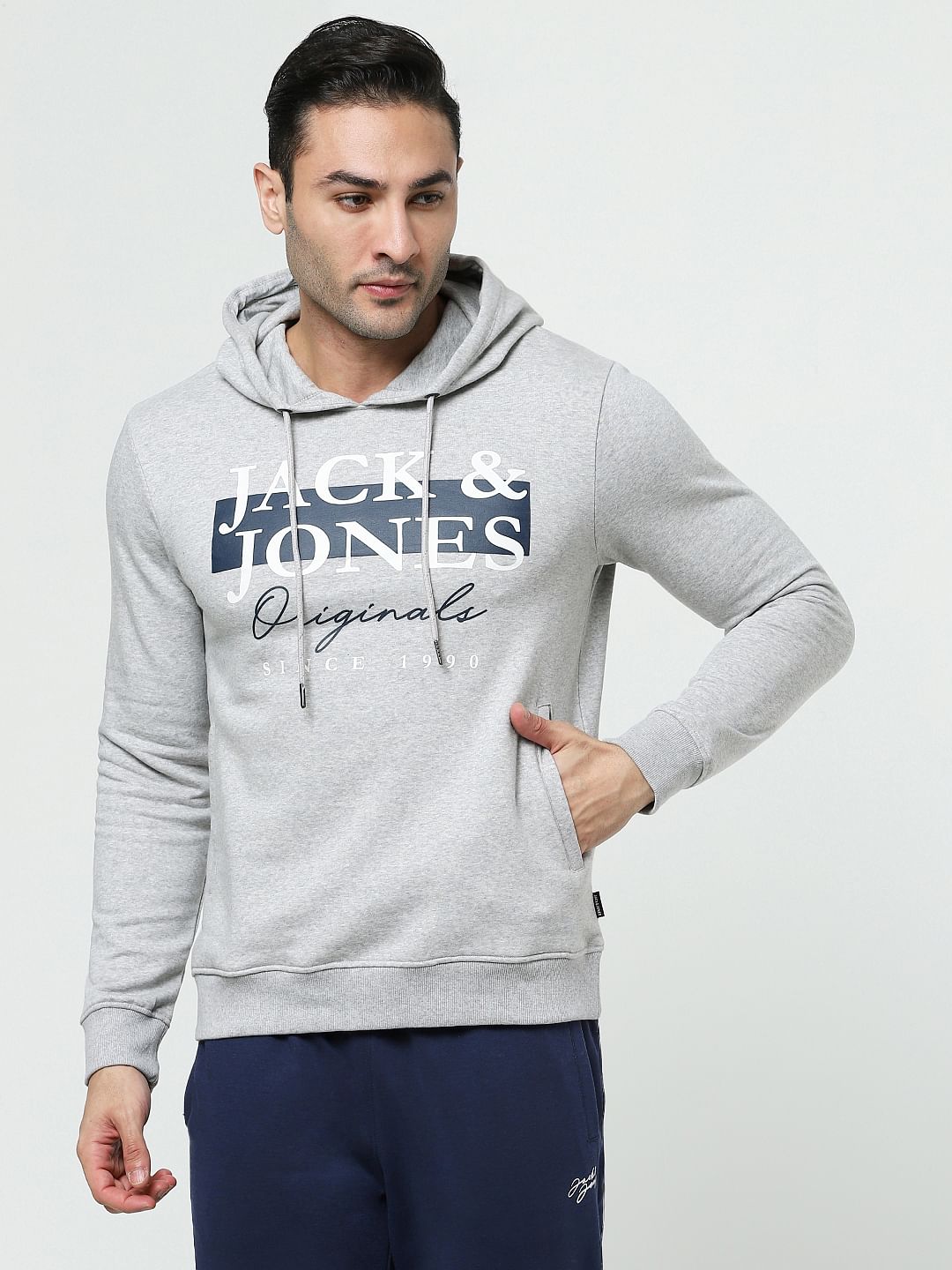 Grey Typographic Logo Hooded Sweatshirt