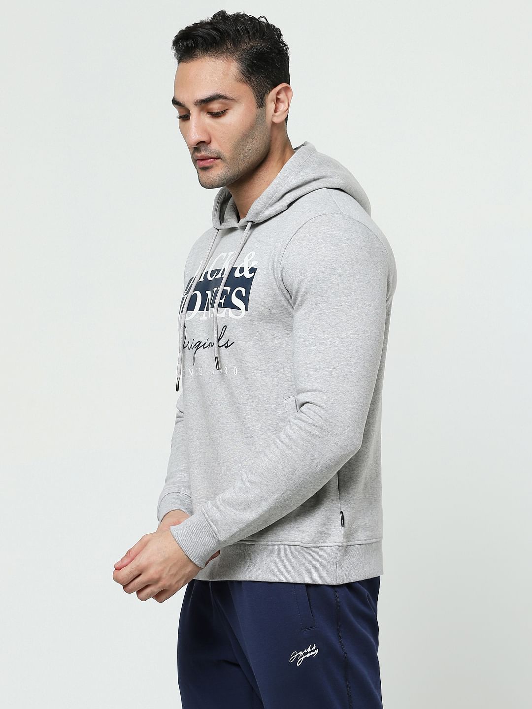 Grey Typographic Logo Hooded Sweatshirt