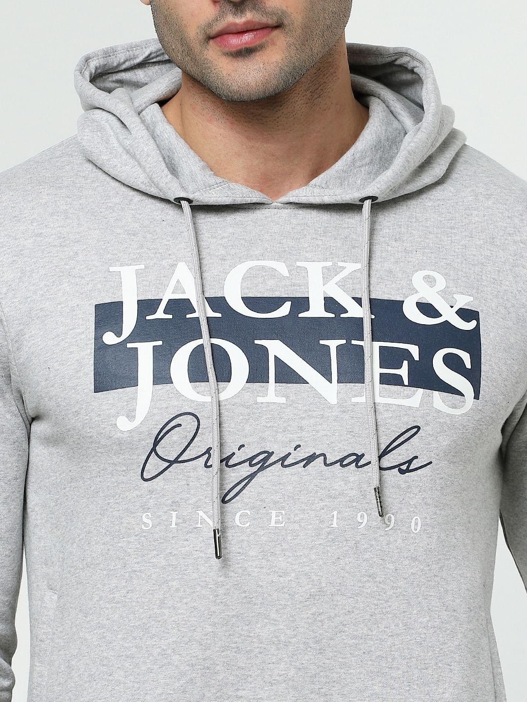 Grey Typographic Logo Hooded Sweatshirt