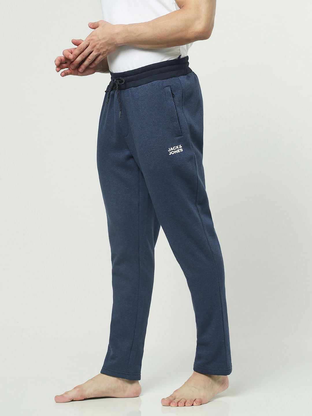 Blue Mid Rise Logo Print Trackpants