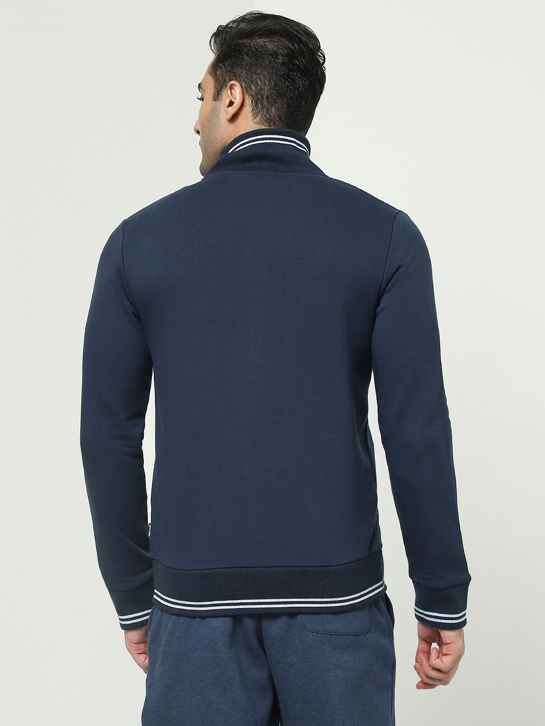 Blue Zip-Up Logo Print Sweatshirt
