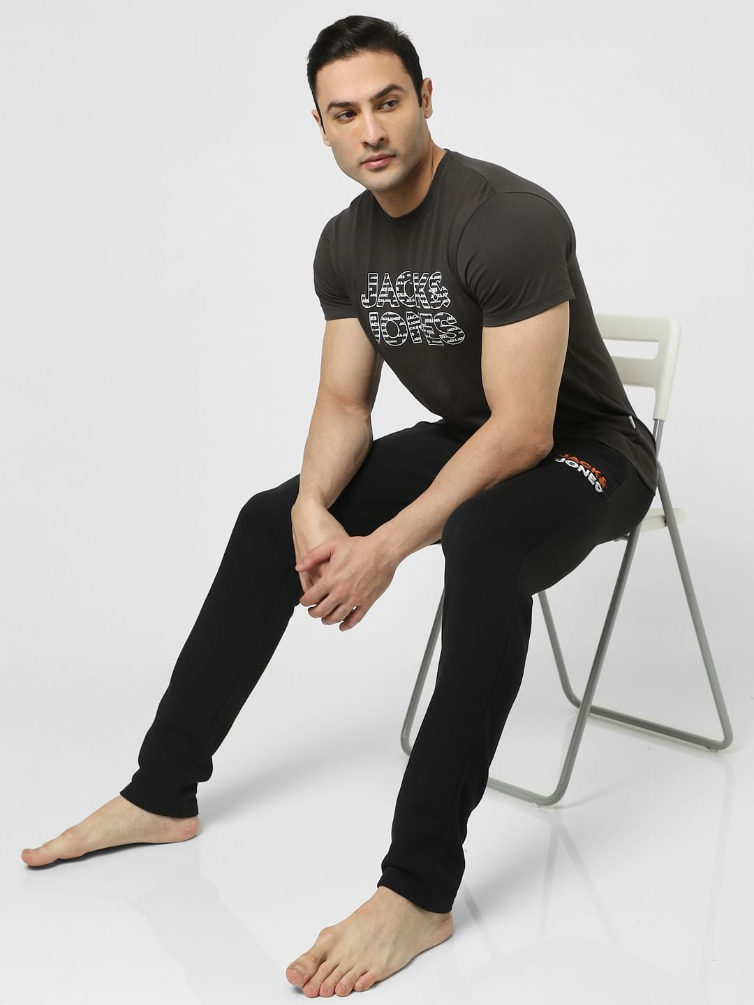 Black Mid Rise Logo Print Trackpants - S