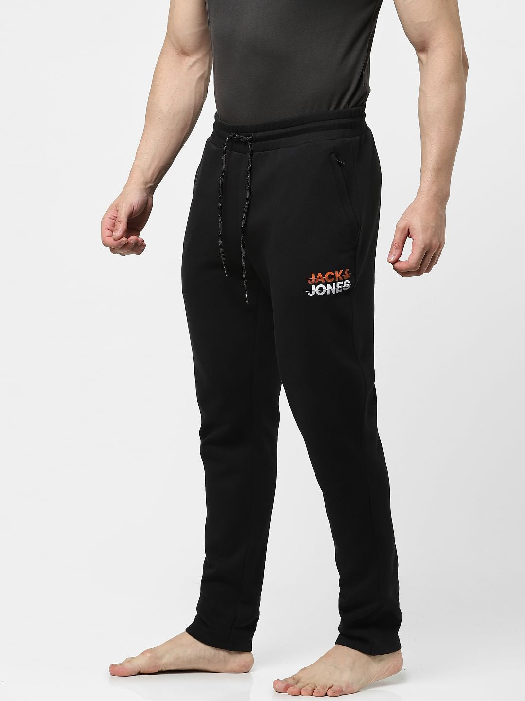 Black Mid Rise Logo Print Trackpants