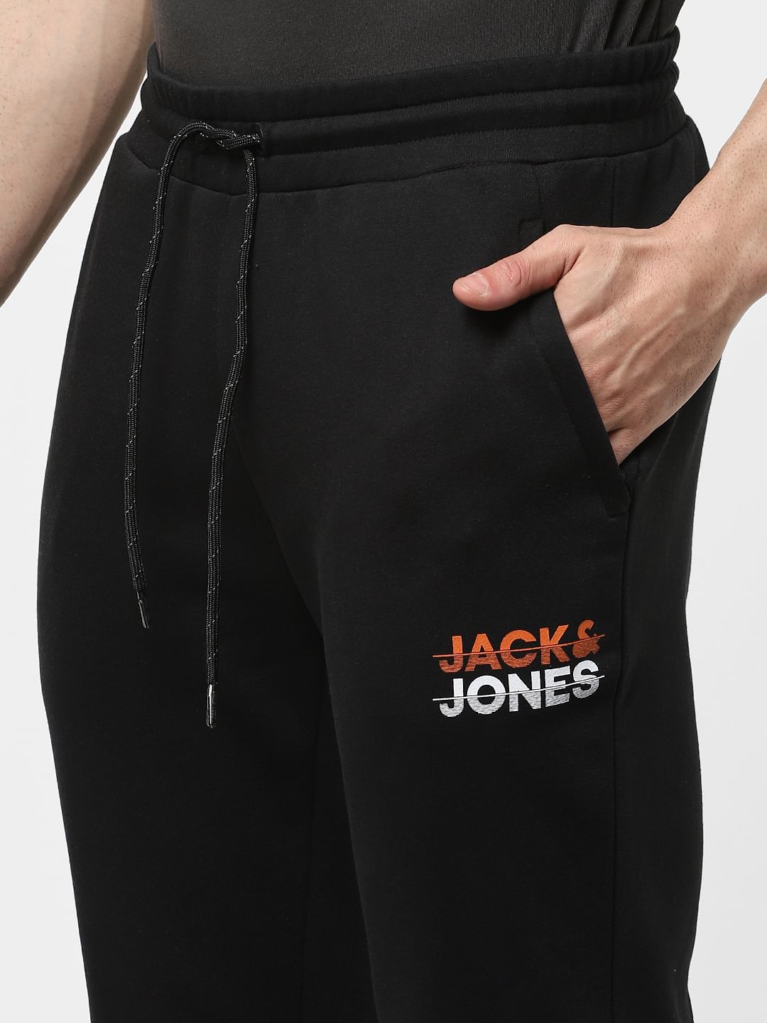 Black Mid Rise Logo Print Trackpants