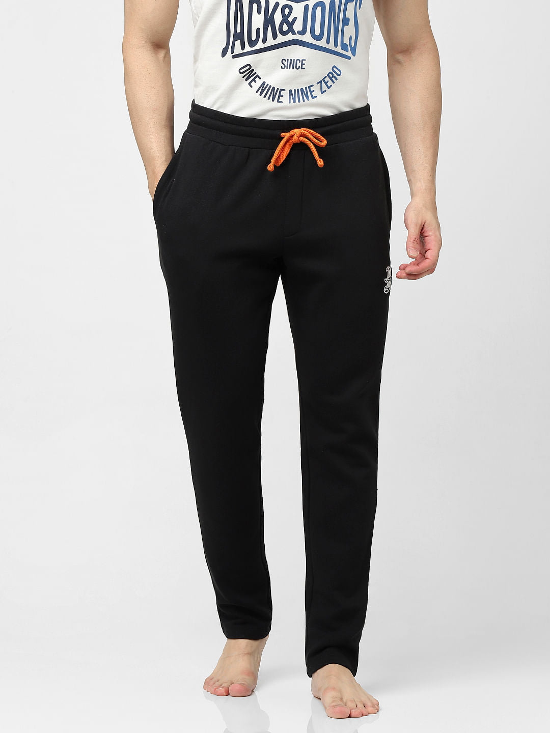Black Mid Rise Logo Print Trackpants