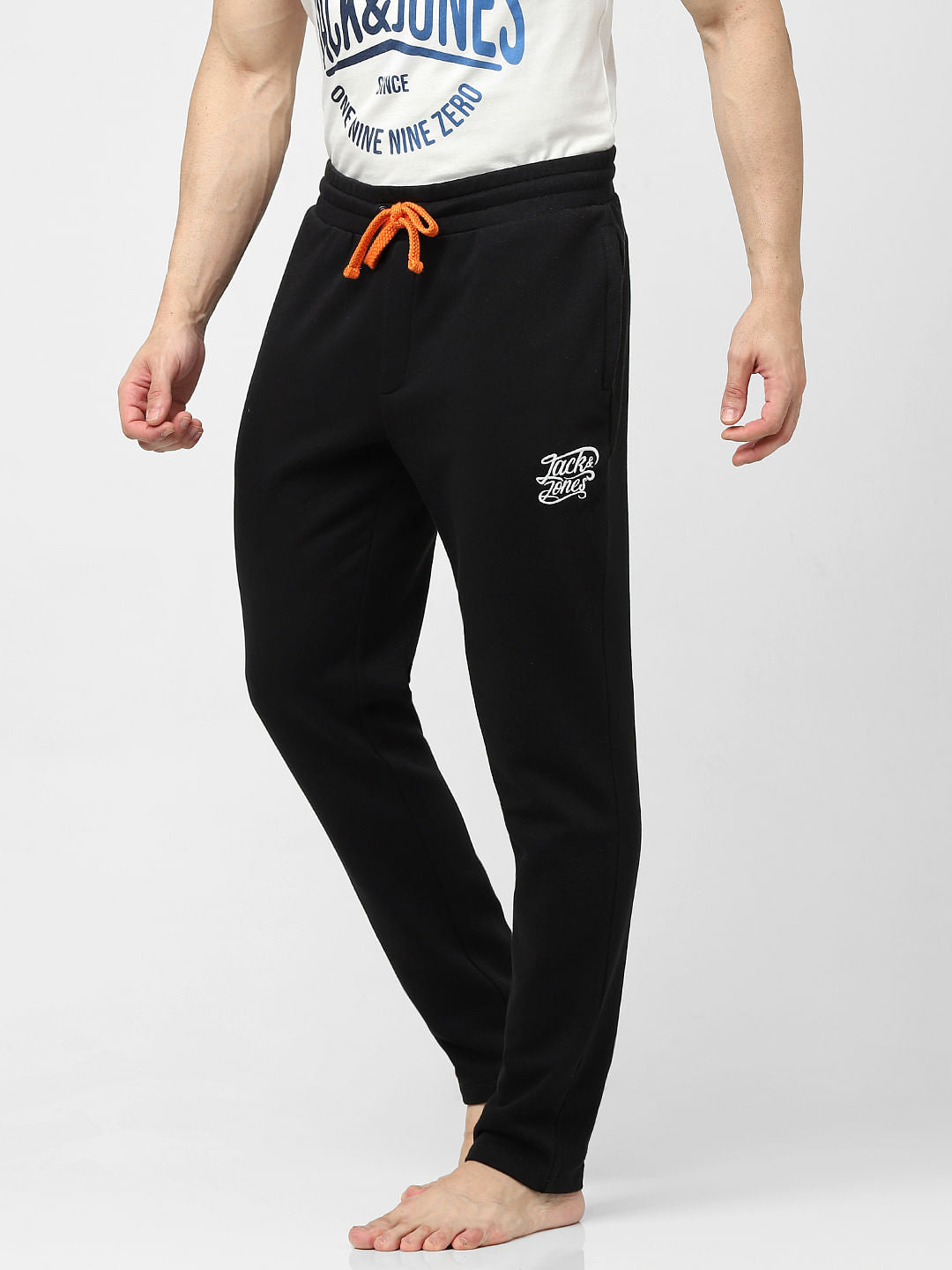 Black Mid Rise Logo Print Trackpants