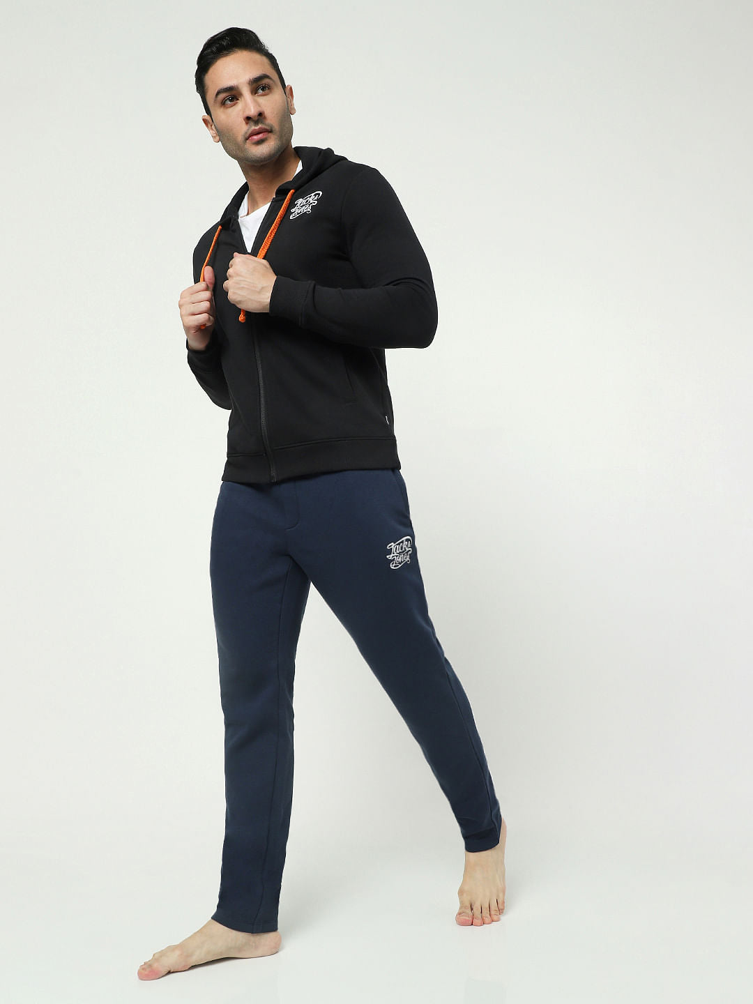 Blue Mid Rise Logo Print Trackpants