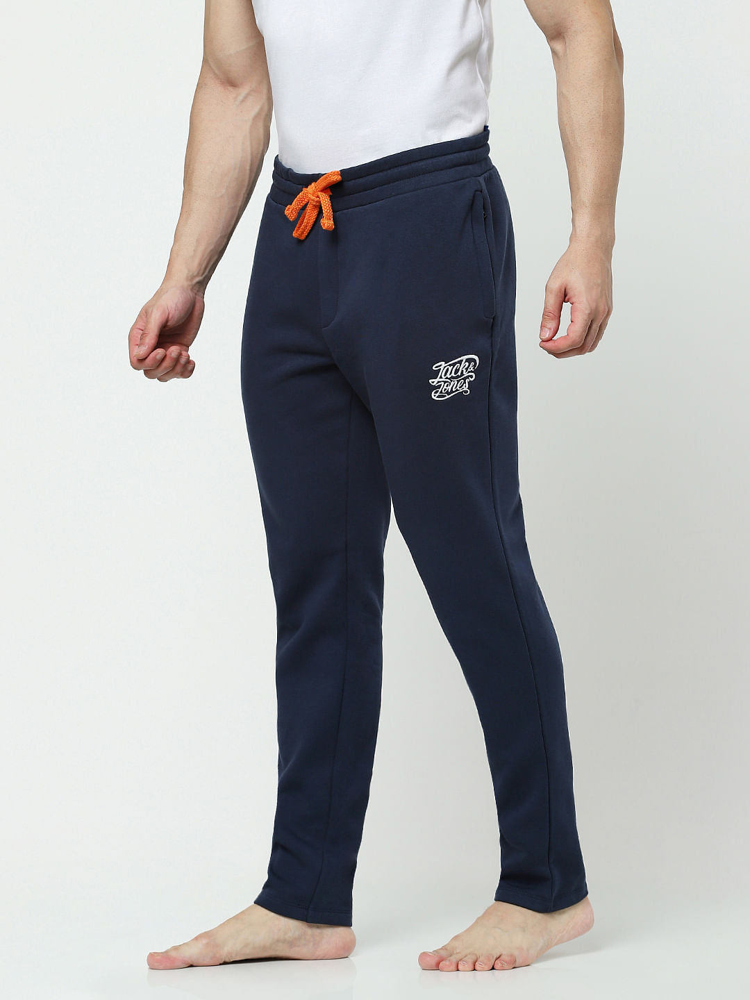 Blue Mid Rise Logo Print Trackpants