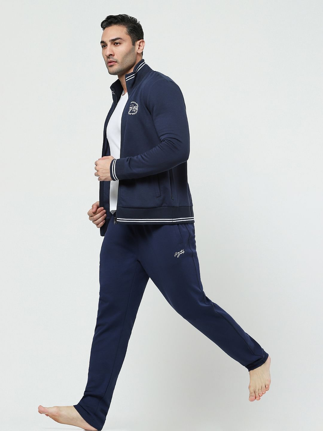 Navy Mid Rise Logo Print Trackpants