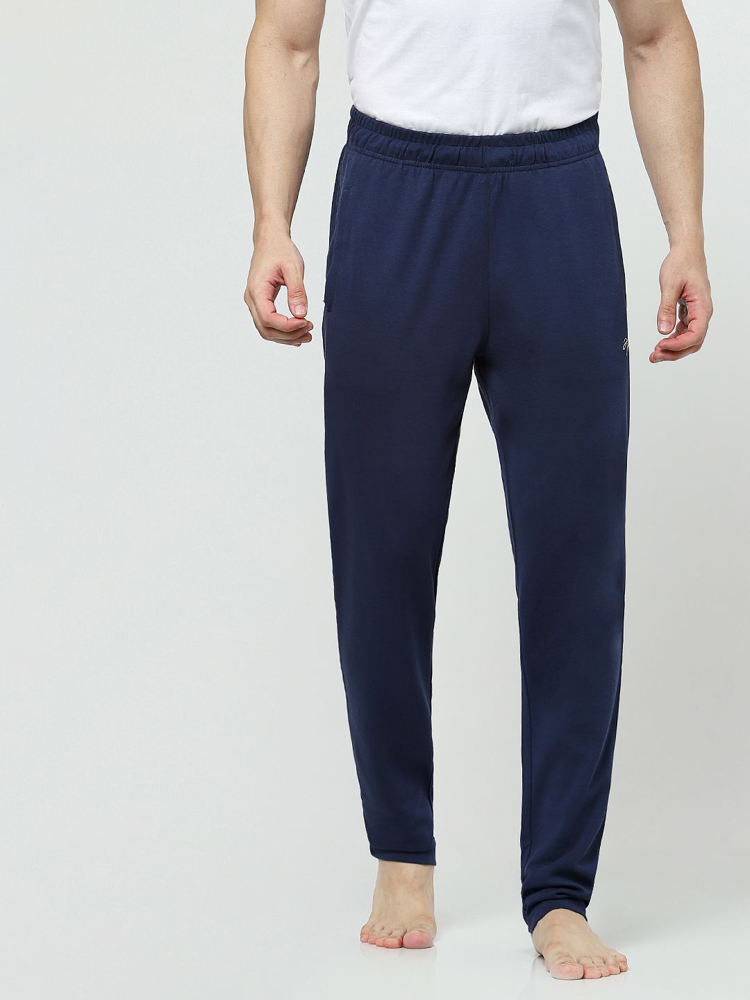 Navy Mid Rise Logo Print Trackpants
