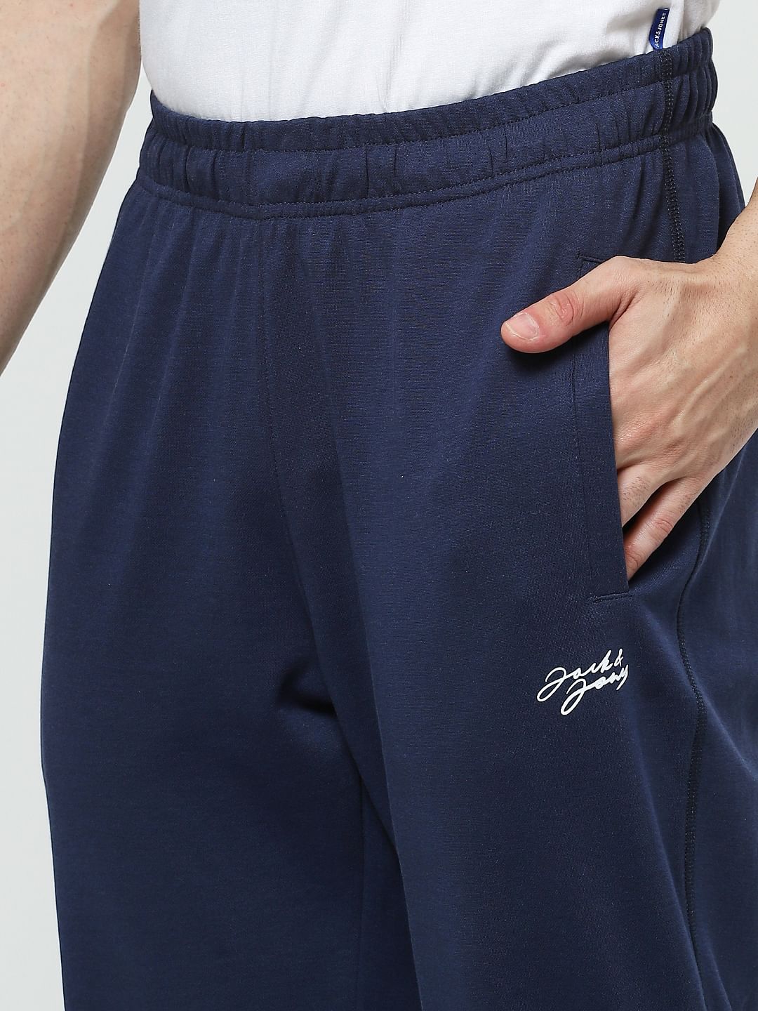 Navy Mid Rise Logo Print Trackpants