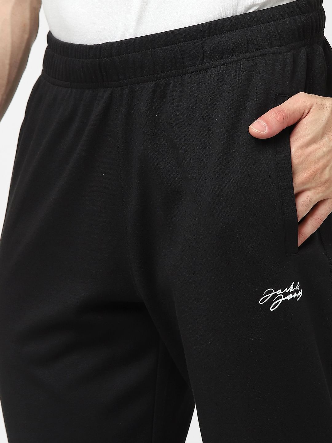 Black Mid Rise Logo Print Trackpants
