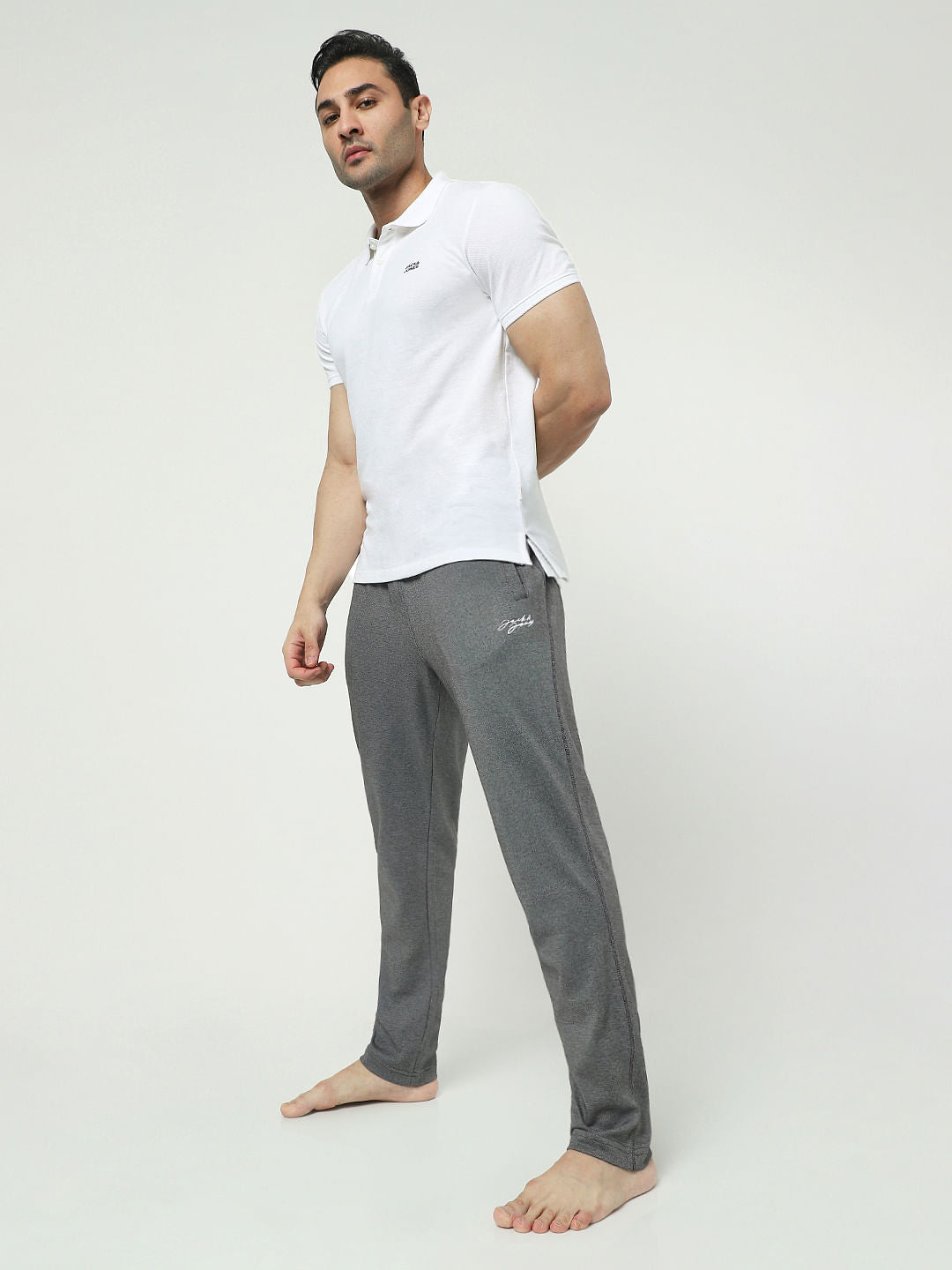 Grey Mid Rise Logo Print Trackpants - S