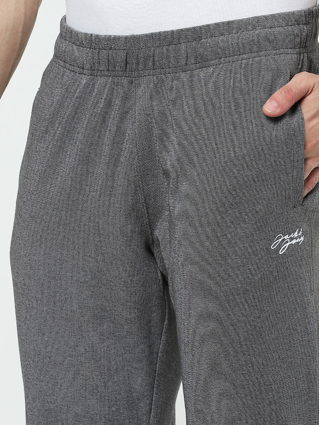Grey Mid Rise Logo Print Trackpants