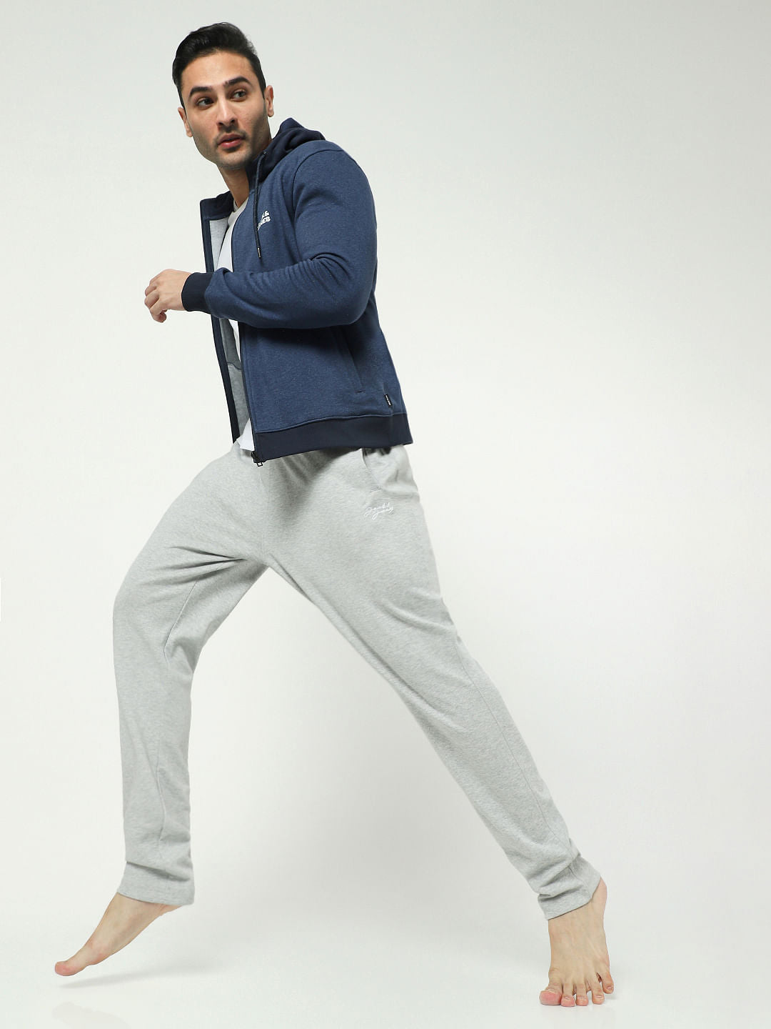 Light Grey Mid Rise Logo Print Trackpants