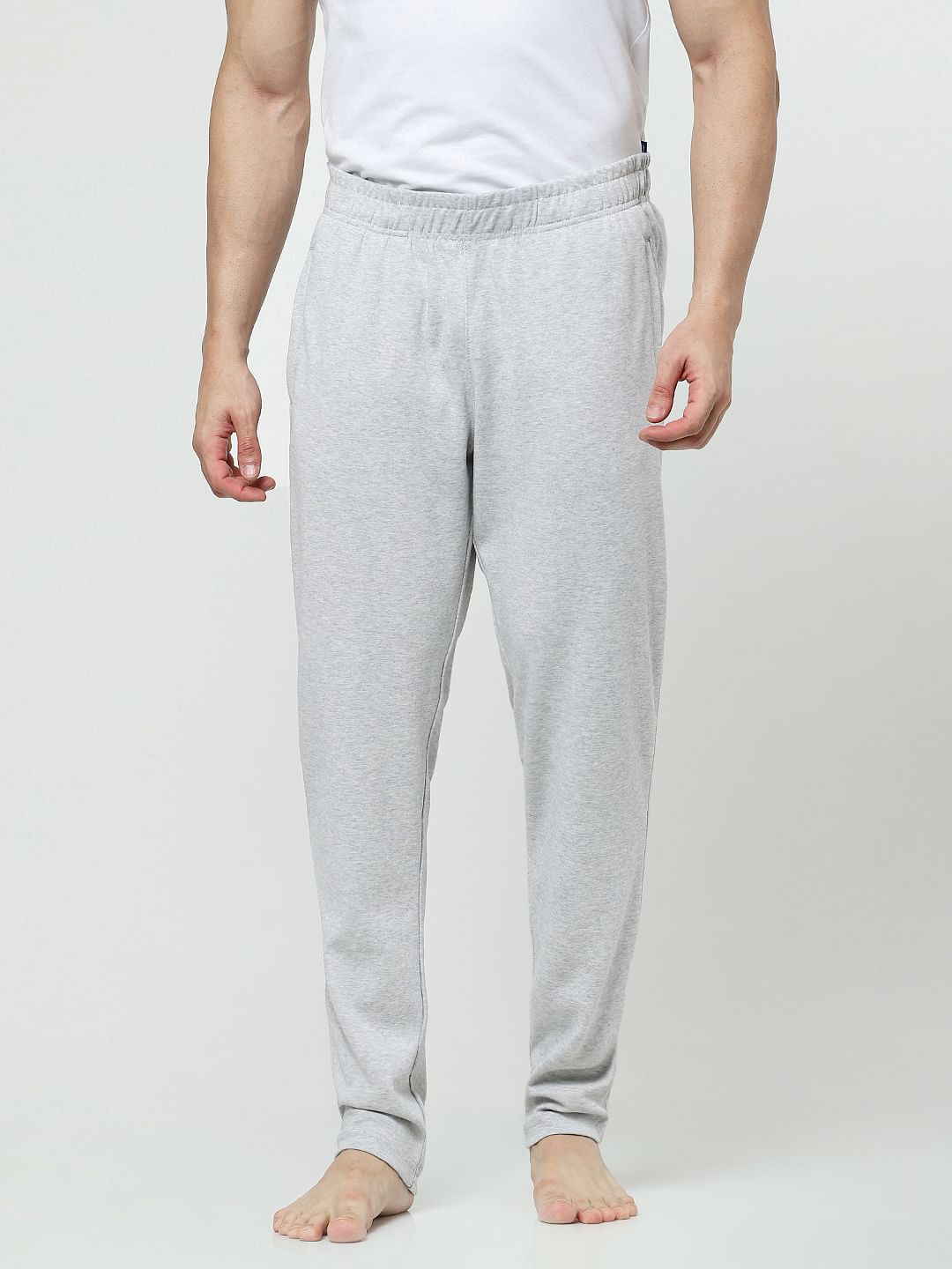Light Grey Mid Rise Logo Print Trackpants