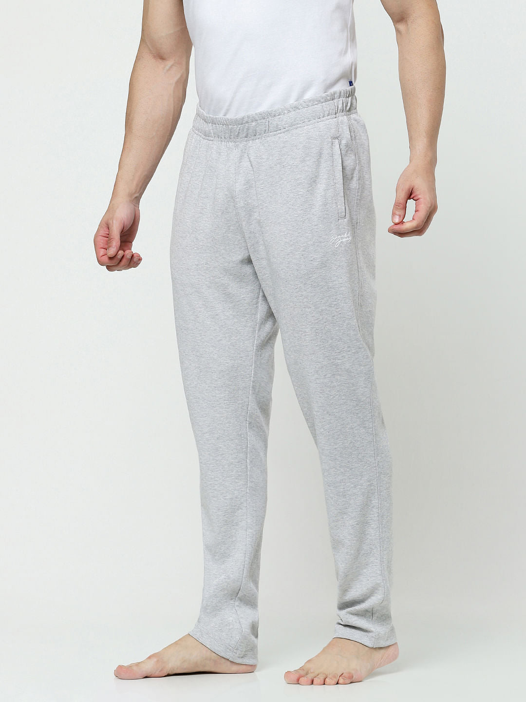 Light Grey Mid Rise Logo Print Trackpants