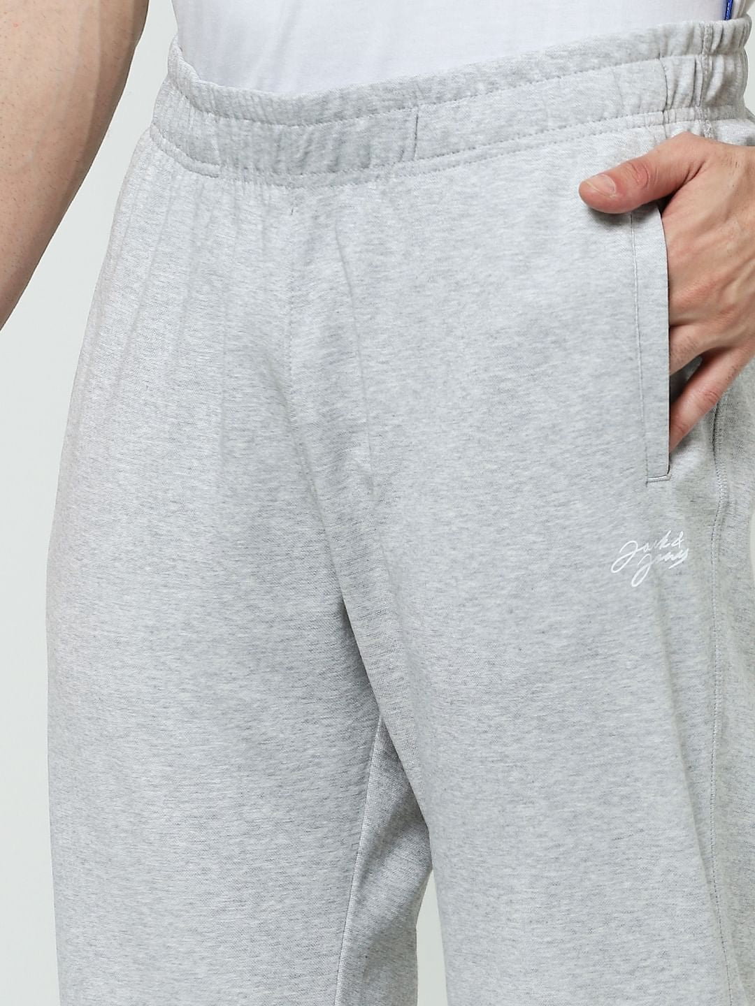 Light Grey Mid Rise Logo Print Trackpants