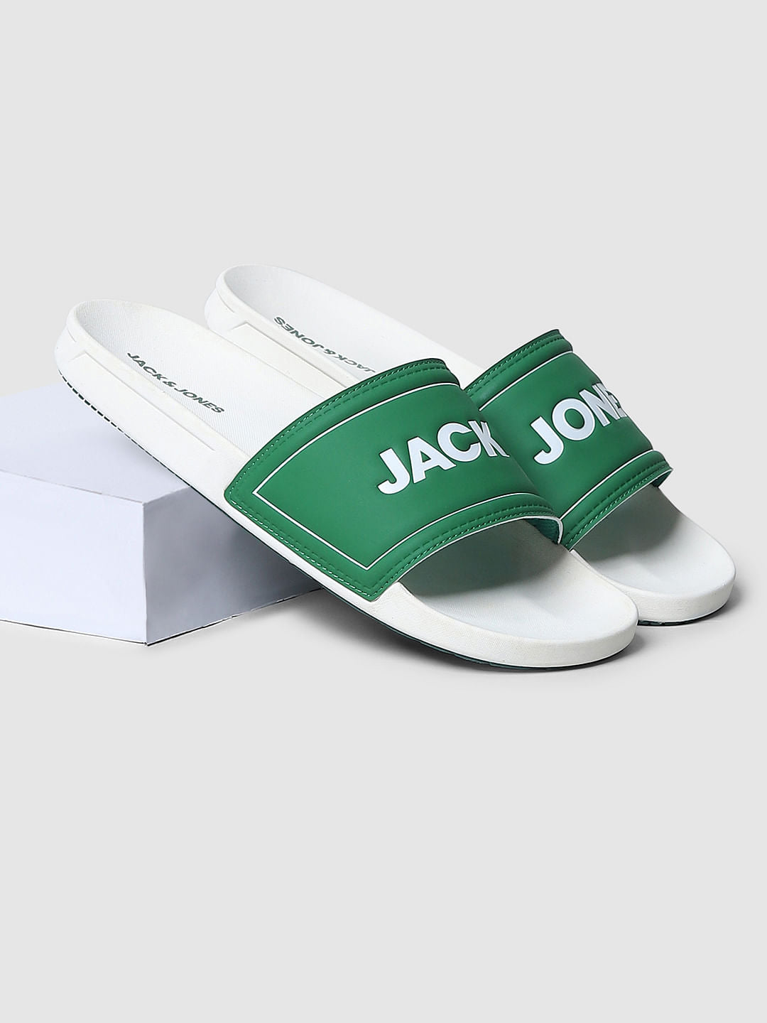 White Logo Print Sliders