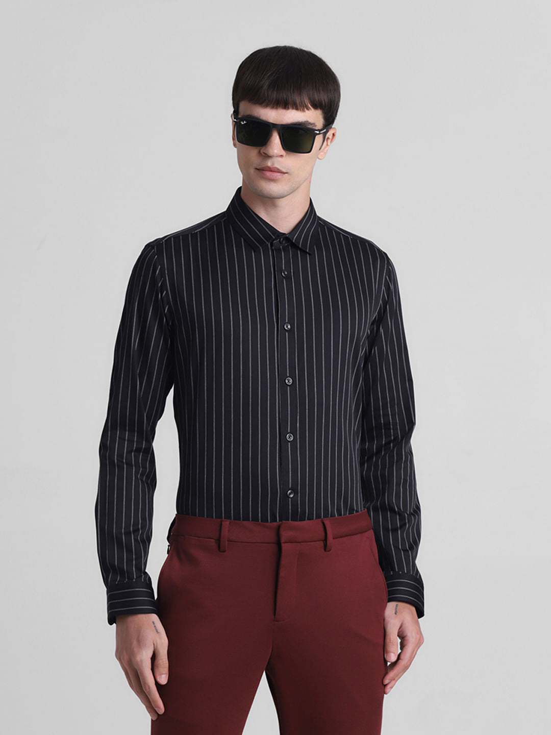 Black Striped Full Sleeves Shirt - S
