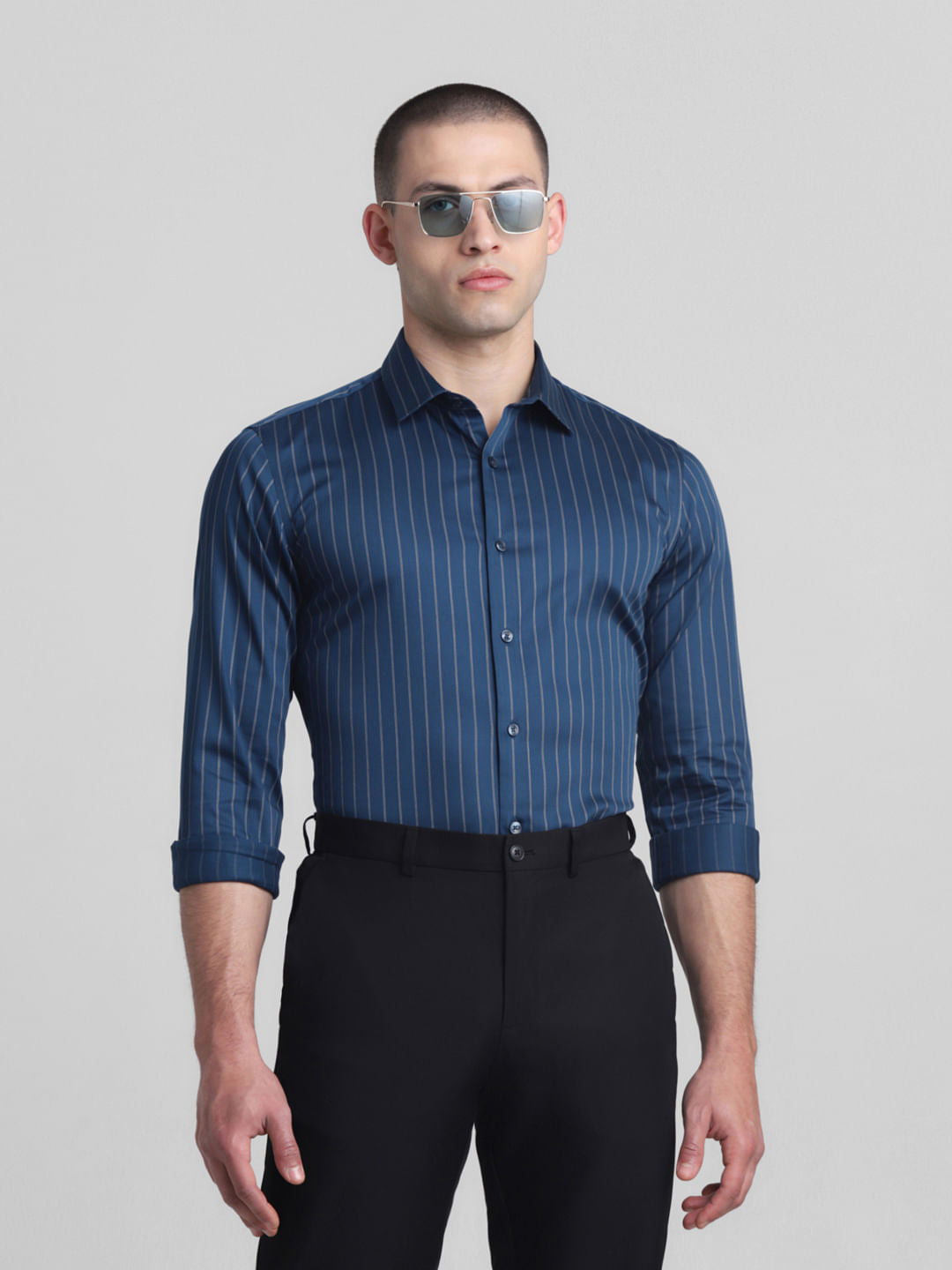 Blue Striped Full Sleeves Shirt - S