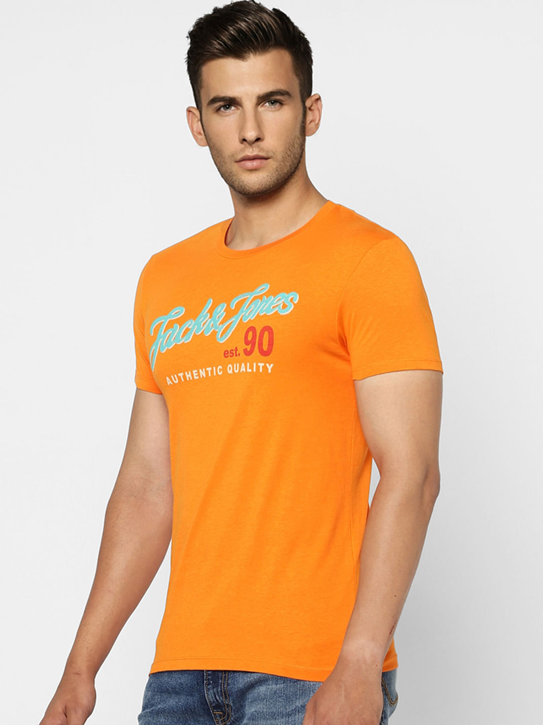 Orange Logo Print Crew Neck T-shirt